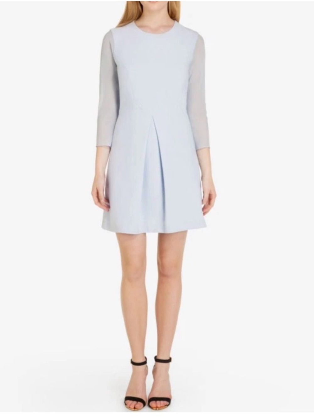 TED BAKER Namour Pleated Dress Powder Blue Sheer Sleeves size 2